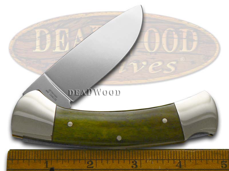 BOKER TREE BRAND Smooth Green Bone Lock Blade Hunter Pocket Knife Knives