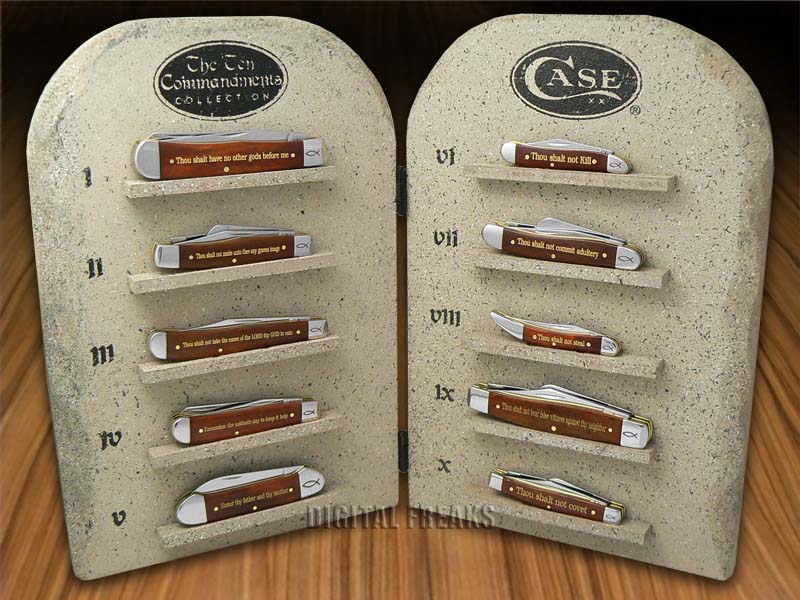 CASE XX Ten Commandments Chestnut Bone 10Knife 1/250 Set & Stone