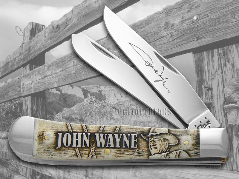 CASE XX John Wayne Embossed Natural Bone Trapper Stainless Knife eBay