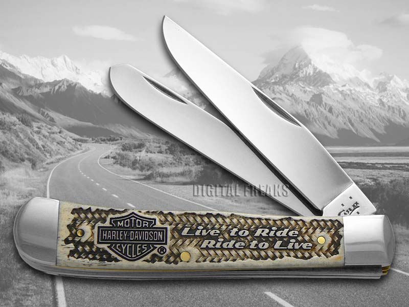 CASE XX HarleyDavidson Embossed Natural Bone Trapper Pocket Knife Stainless eBay
