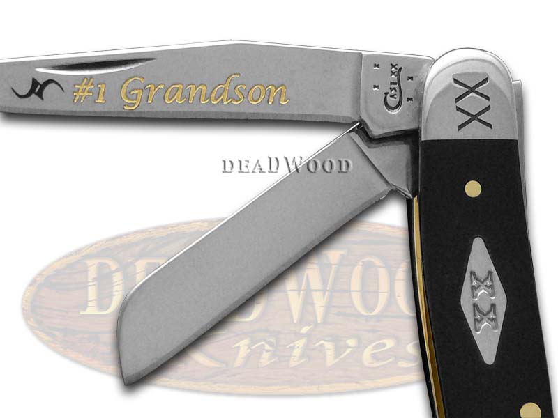 CASE XX Engraved Bolster No.1 Grandson Black Delrin Stockman 1/500