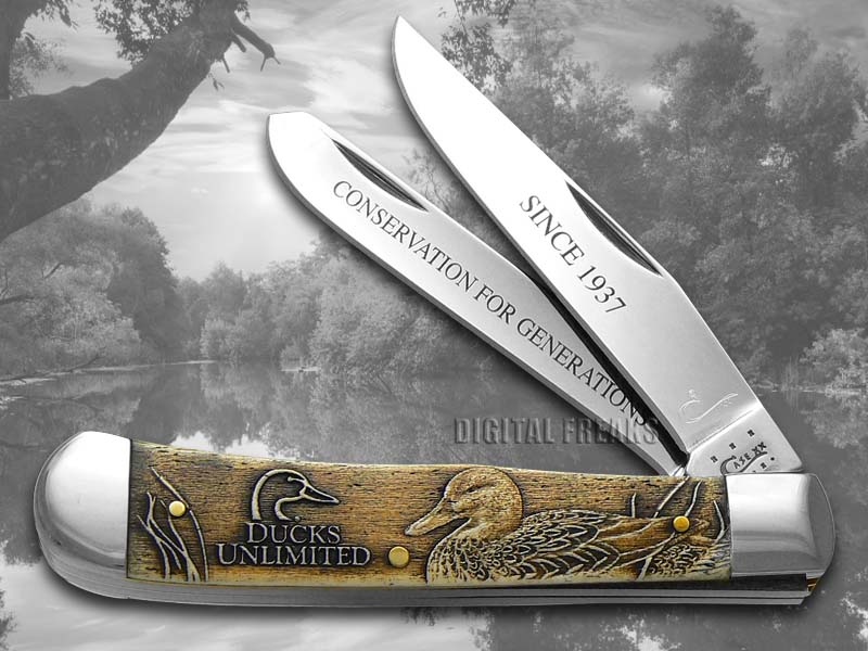 CASE XX Ducks Unlimited Embossed Natural Bone Trapper Pocket Knife