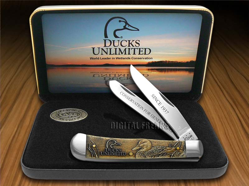 CASE XX Ducks Unlimited Embossed Natural Bone Trapper Pocket Knife