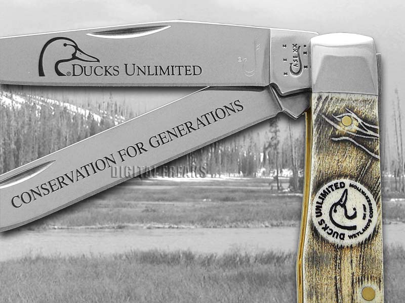 CASE XX Ducks Unlimited Embossed Natural Bone Trapper Pocket Knife