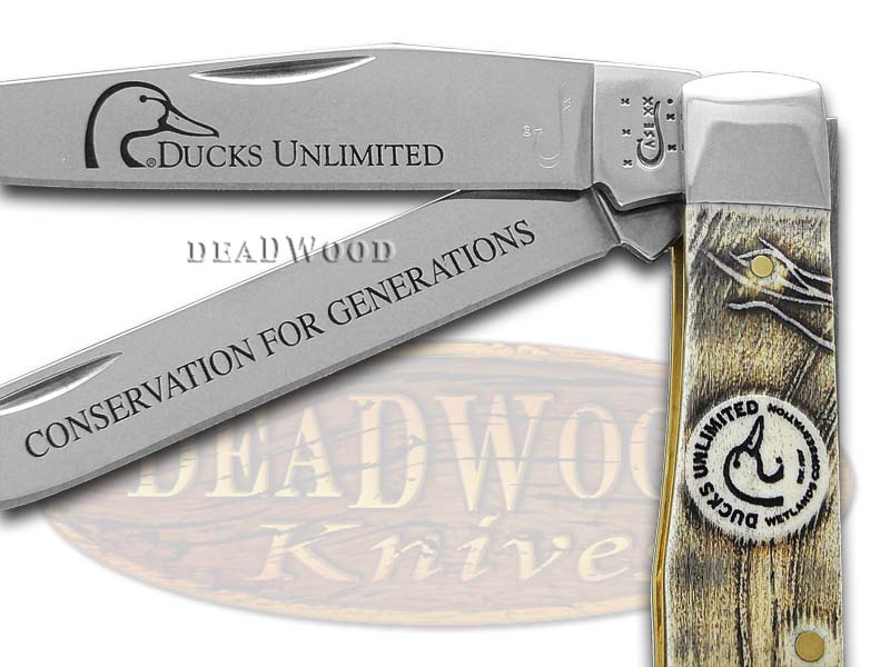 CASE XX Ducks Unlimited Embossed Natural Bone Trapper Stainless Pocket