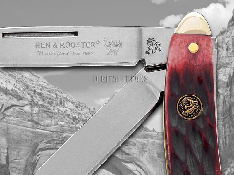 HEN & ROOSTER AND Jigged Red Bone Whittler Stainless Pocket Knives