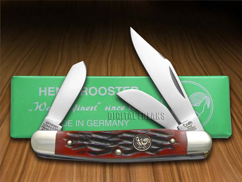 HEN & ROOSTER AND Jigged Red Bone Stockman Stainless Pocket Knives