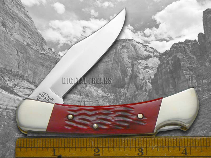HEN & ROOSTER AND Jigged Red Bone Large Lockback Stainless Pocket