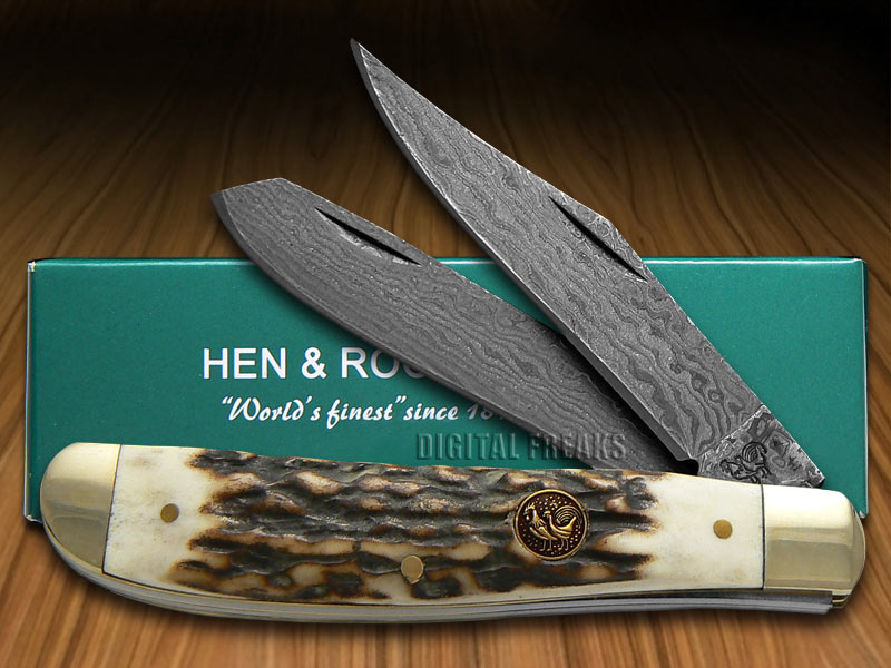 HEN & ROOSTER AND Damascus Deer Stag Trapper Pocket Knives Knife eBay