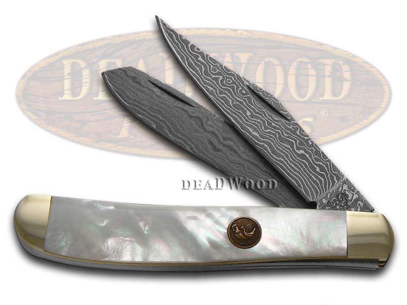 HEN & ROOSTER AND Damascus Genuine Mother Of Pearl Trapper Pocket Knife Knives eBay