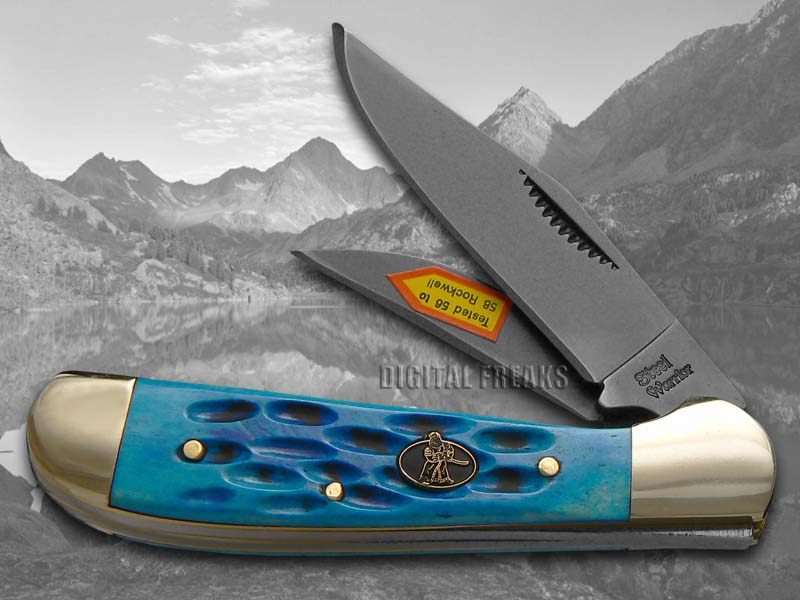 STEEL WARRIOR Blue Pickbone Locking Copperhead Carbon Steel Pocket Knives Knife