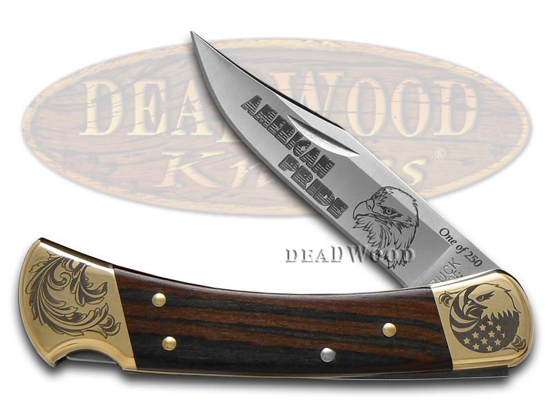 Buck 110 American Pride Ebony Wood Folding Hunter 1/250 Stainless Custom Pocket Knife