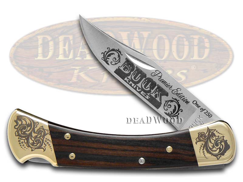 Buck 110 Premier Edition Ebony Wood Folding Hunter 1/250 Stainless Custom Pocket Knife Knives