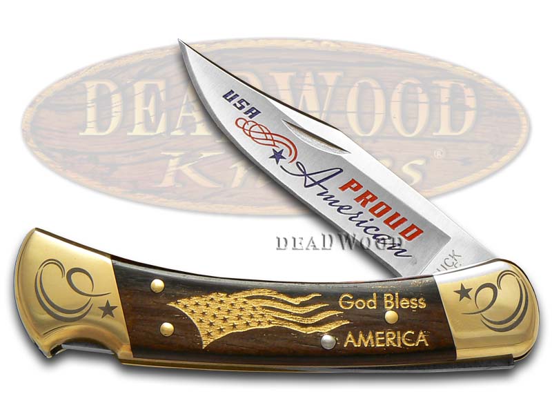 Buck 110 Proud American Macassar Wood Folding Hunter 1/250 Stainless Custom Pocket Knife