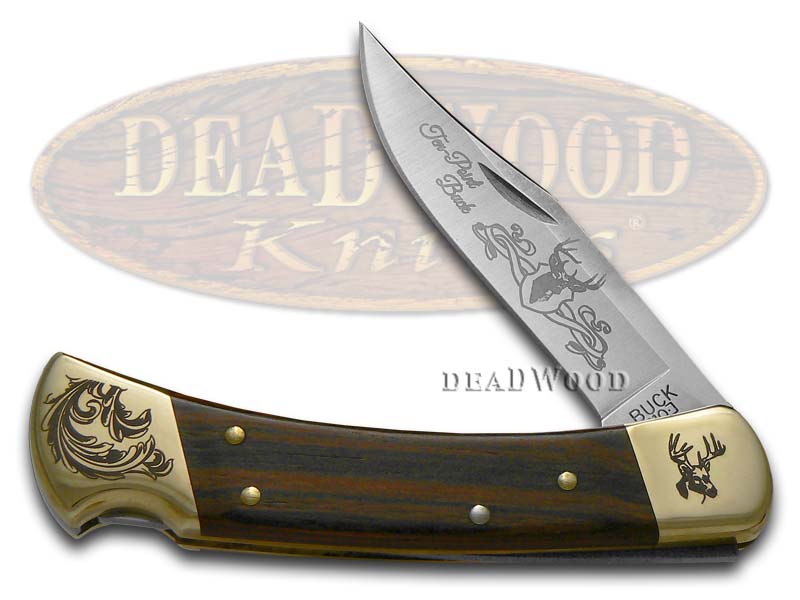 Buck 110 Wooden Ten Point Buck Scrolled Bolster Stainless Folding Hunter Custom Knife