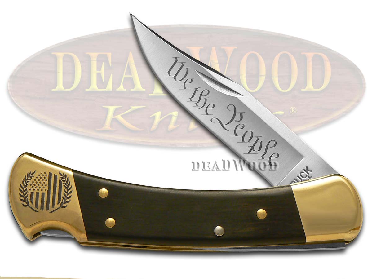 Buck 110 We The People Ebony Wood Folding Hunter 1/500 420HC Stainless Pocket Knife Knives