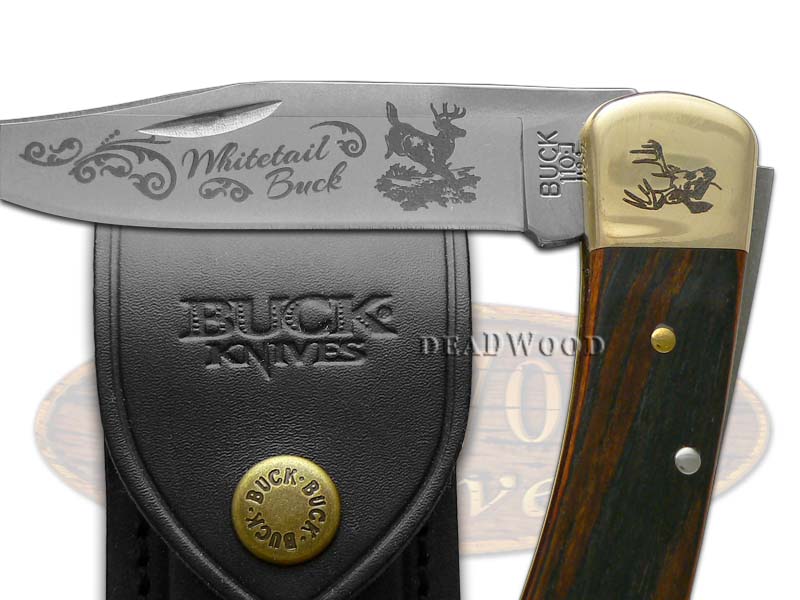 BUCK 10 Wooden Whitetail Buck Scrolled Bolster Stainless Folding ...