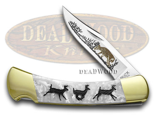 Buck 110 Custom White Pearl Corelon Folding Hunter Running Deer 1/400 Knives