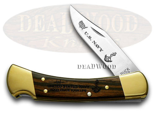 Buck 110 Folding Hunter Navy 1/500 Wood Custom Pocket Knife