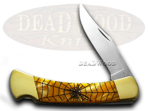 Buck 110 Custom Gold Corelon Black Widow Folding Hunter Pocket Knives