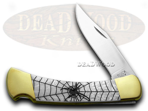 Buck 110 Black Widow Custom White Pearl 1/400 Hunter Pocket Knives