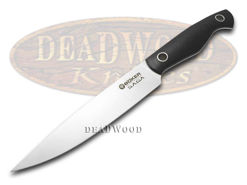 Boker Tree Brand Saga Premium Kitchen Cutlery Black G-10 Satin Finish Stainless Utility Knife