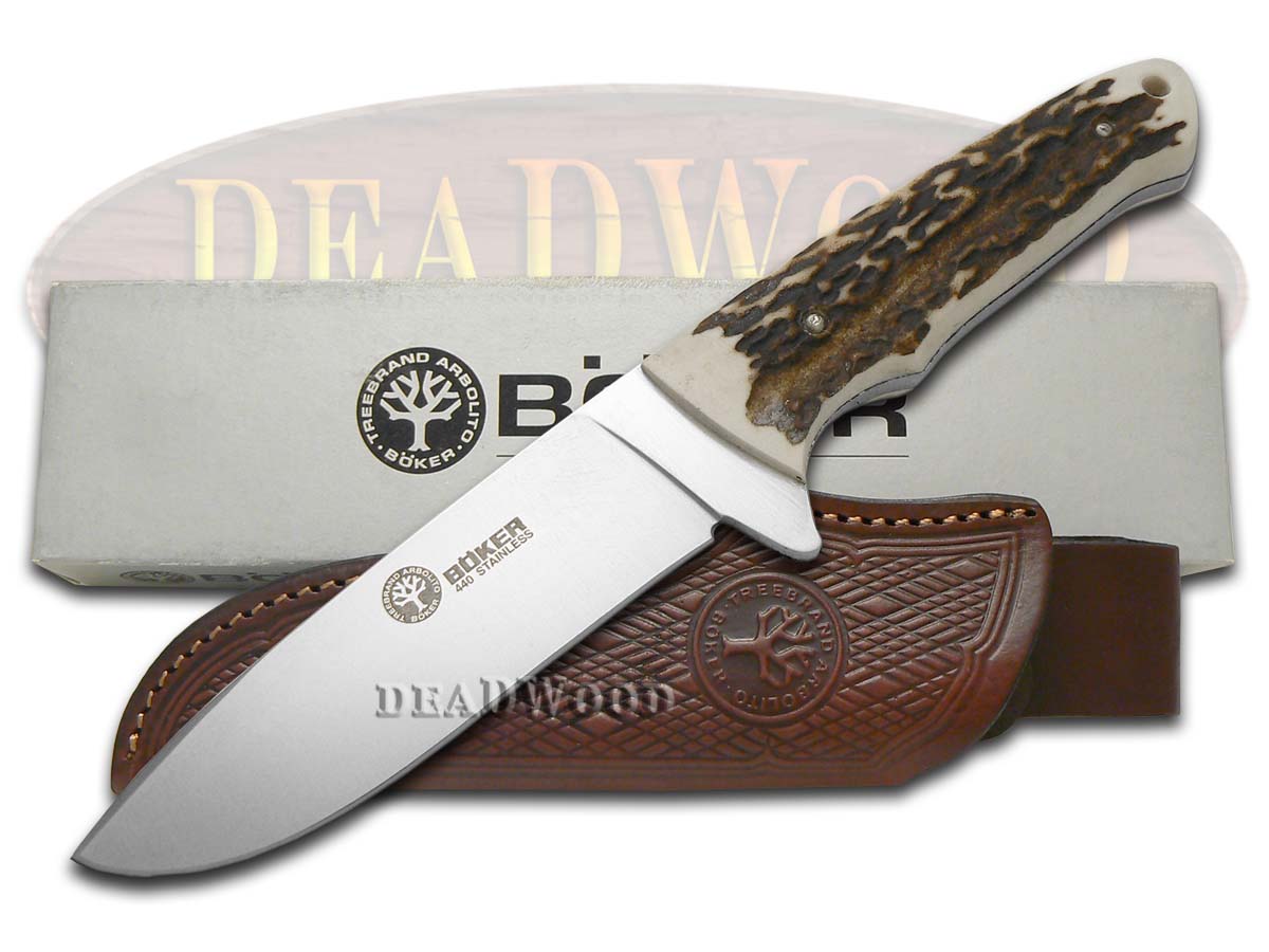 Boker Arbolito Fixed Blade Hunter Knife Genuine Deer Stag Stainless
