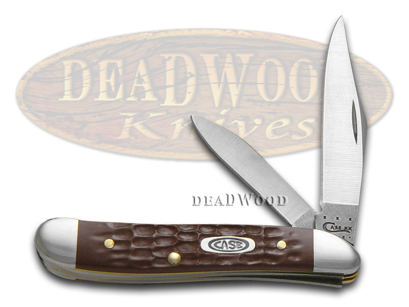 Case xx Jigged Brown Delrin Peanut Stainless Pocket Knife Knives
