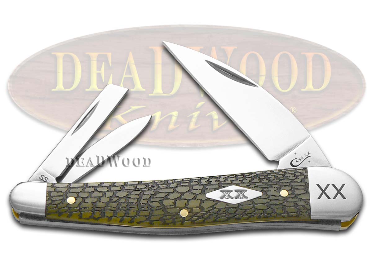 Case XX Alligator Skin Olive Green Bone Seahorse Whittler 1/500 Stainless Pocket Knife