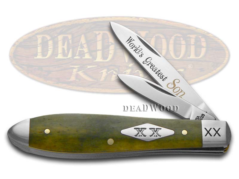 Case XX World's Greatest Son Olive Green Bone Tear Drop Jack 1/500 Pocket Knife