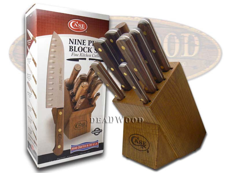 Case xx 9 Piece Wooden Block Walnut Stainless Kitchen Knife Knives Set