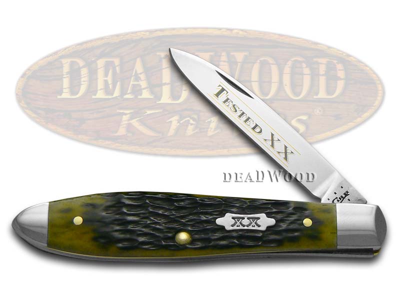 Case XX Jigged Olive Green Bone Tested XX Tear Drop Gent 1/800 Stainless Pocket Knife