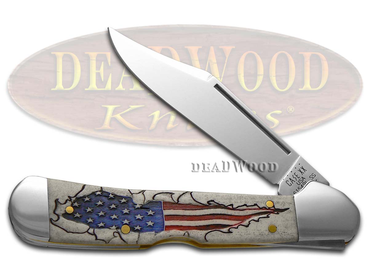 Case XX Natural Bone US Flag Copperlock Stainless Pocket Knife