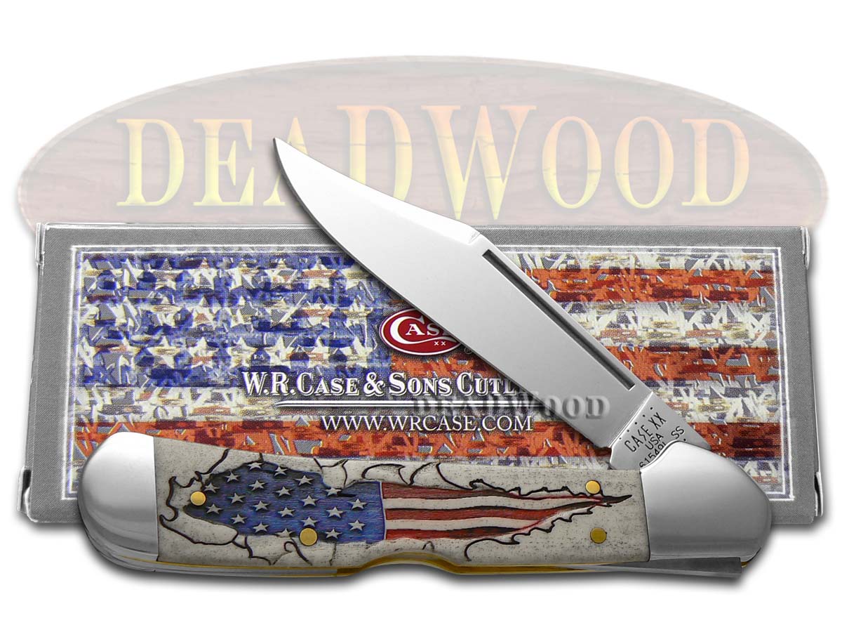 Case xx Copperlock Knife Natural Bone US Flag Stainless 10451 Pocket