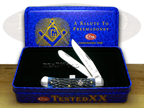 Case XX Blue Masonic Trapper Collector's Tin Pocket Knife