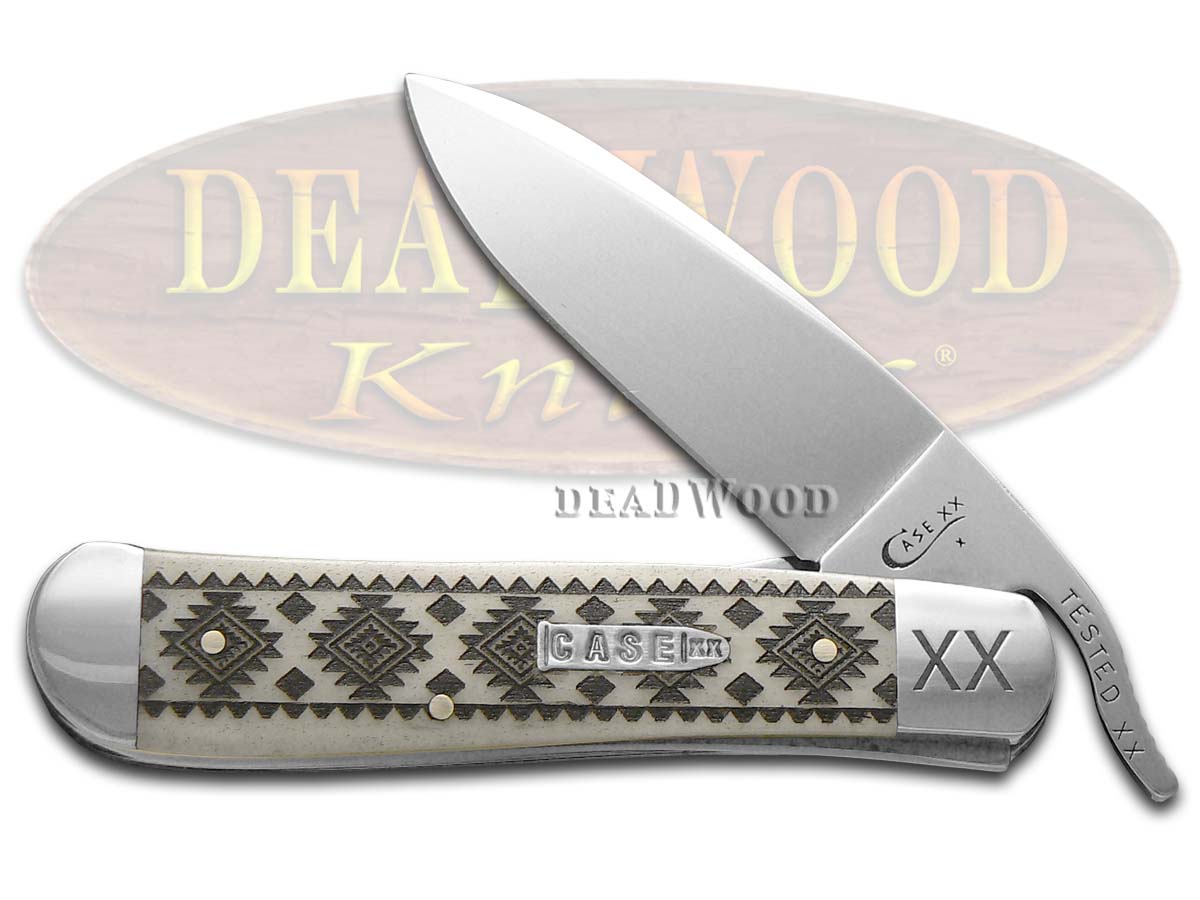 Case XX Tribal Native American Pattern Natural Bone Russlock 1/500 Stainless Pocket Knife