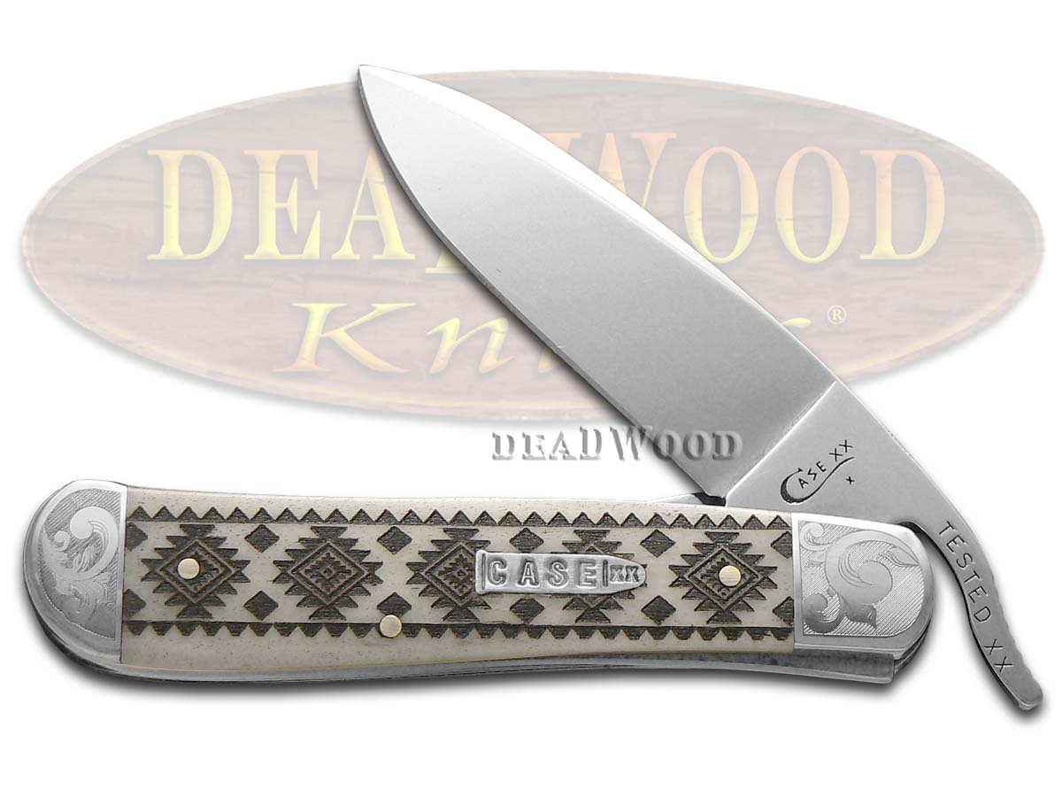 Case XX Tribal Native American Pattern Natural Bone Russlock 1/200 Stainless Pocket Knife