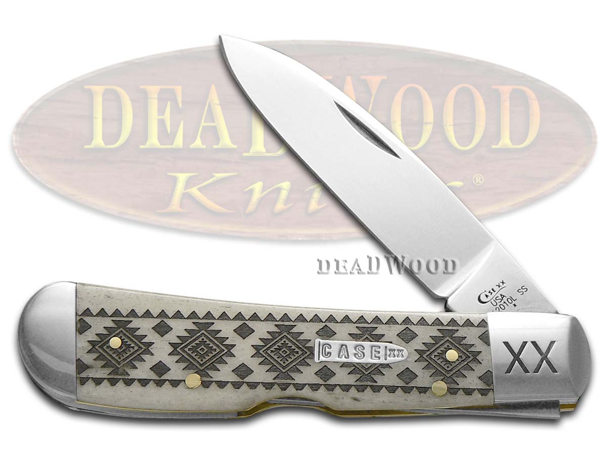 Case XX Natural Bone Native American Pattern Tribal Lock 1/500 Stainless Pocket Knife