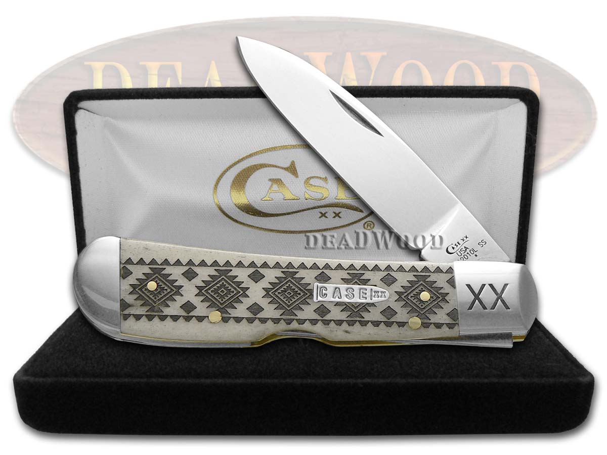 Case xx Tribal Lock Knife Native American Pattern Natural Bone 1/500
