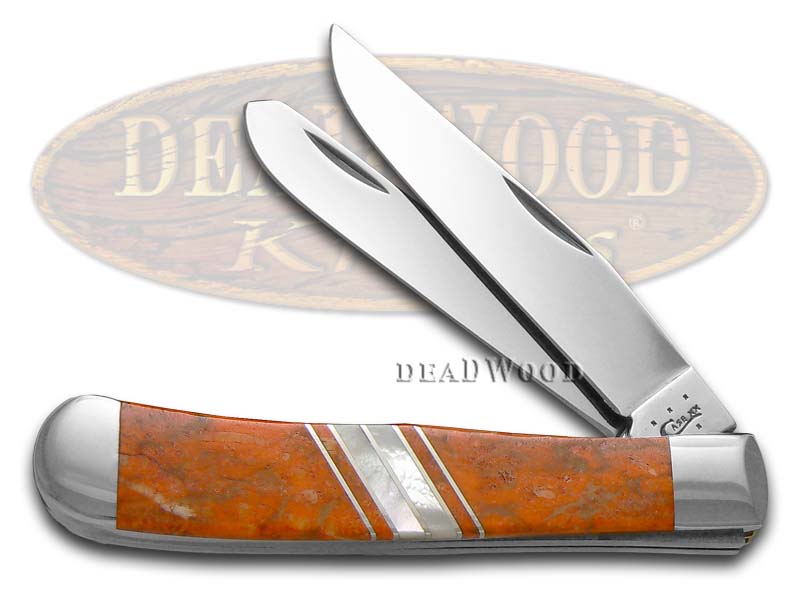 Case XX Exotic Orange Coral & Genuine Mother Of Pearl 1/500 Trapper Stainless Pocket Knife