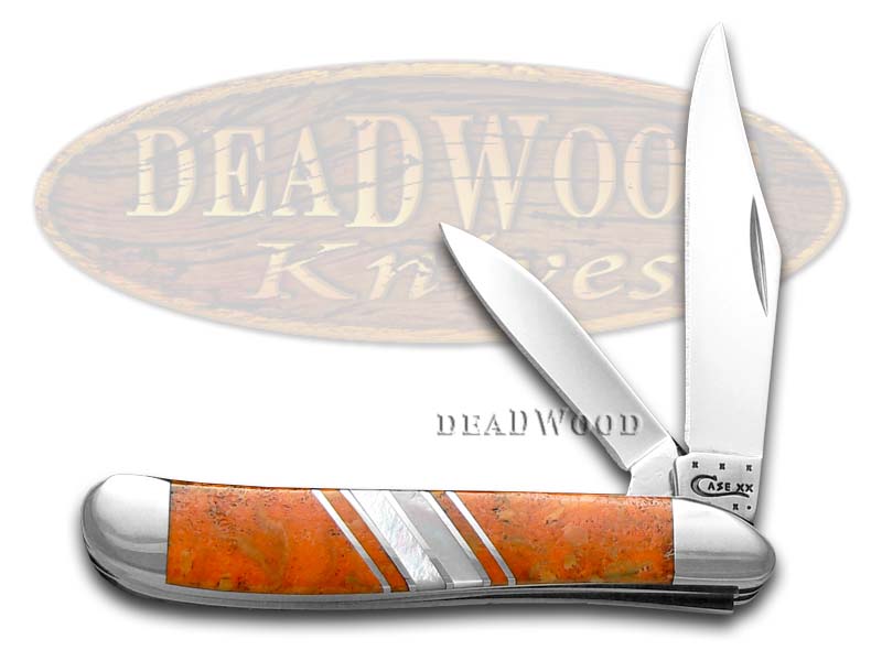 Case XX Exotic Orange Coral & Genuine Mother Of Pearl 1/500 Peanut Stainless Pocket Knife