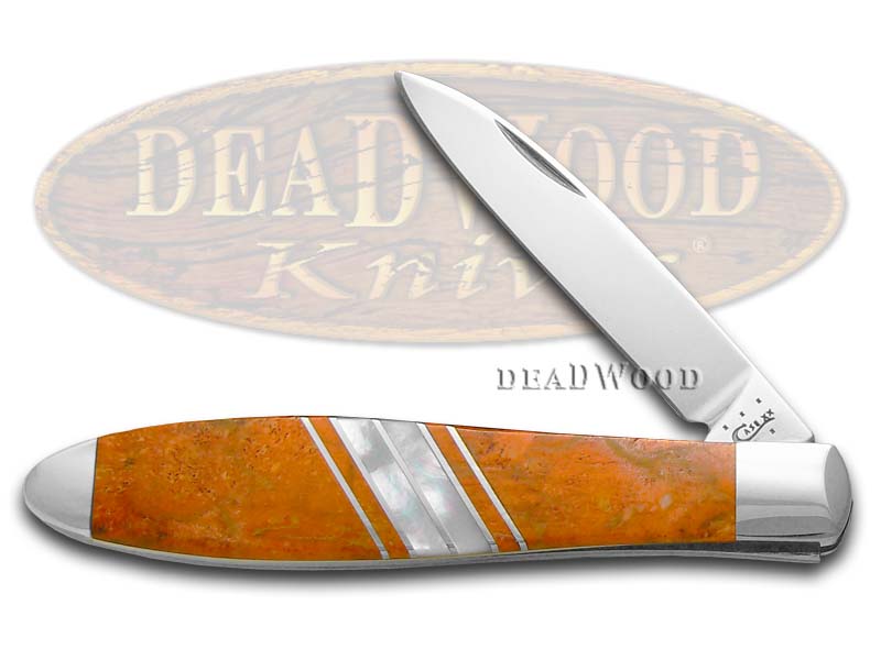 Case XX Exotic Orange Coral & Mother Of Pearl 1/500 Tear Drop Gent Stainless Pocket Knife