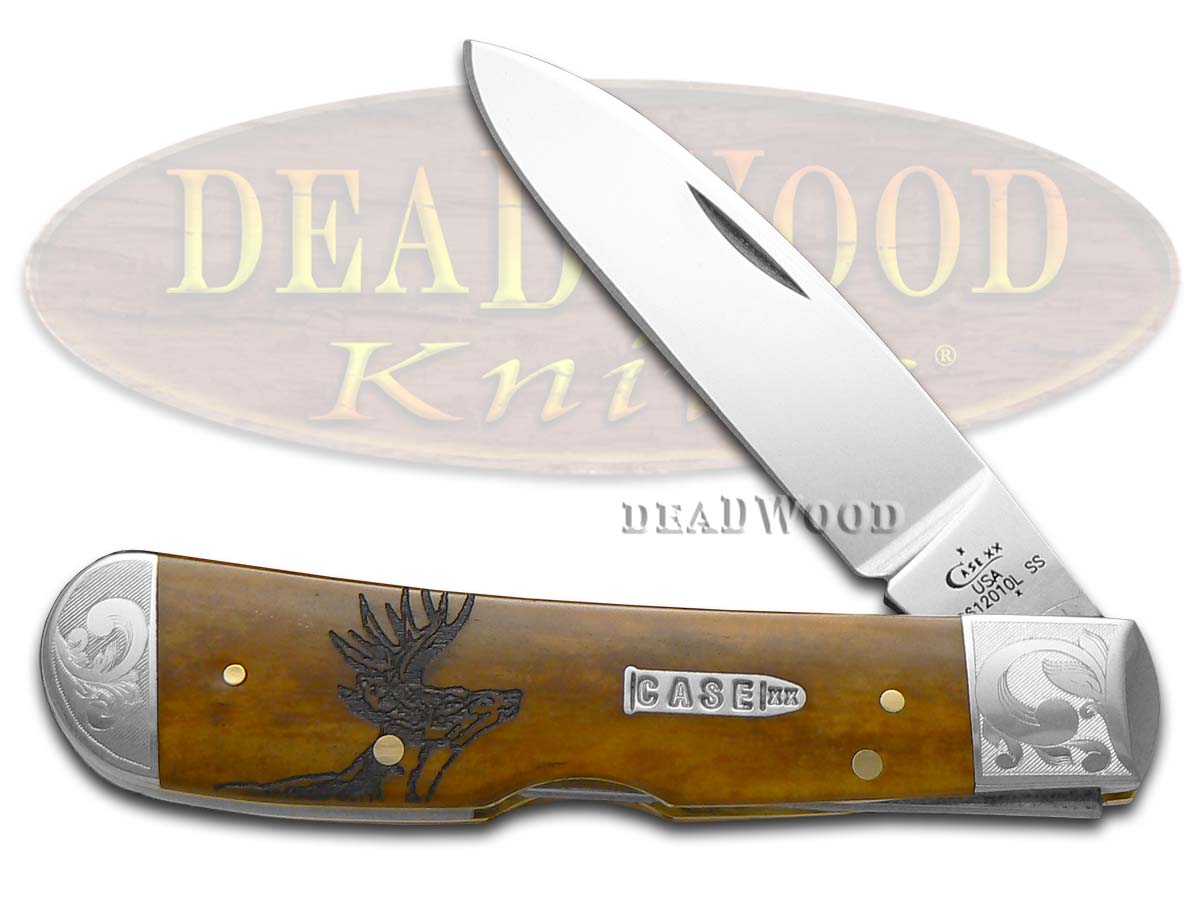 Case XX Scrolled Deer Scene Antique Bone Tribal Lock Stainless Pocket Knife