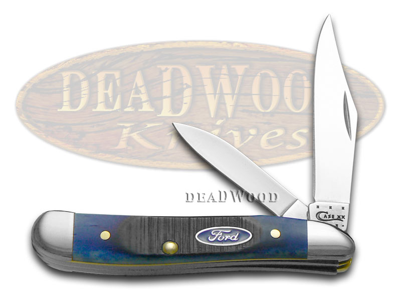 Case xx Ford Motor Company Blue Bone Peanut Stainless Pocket Knife Knives