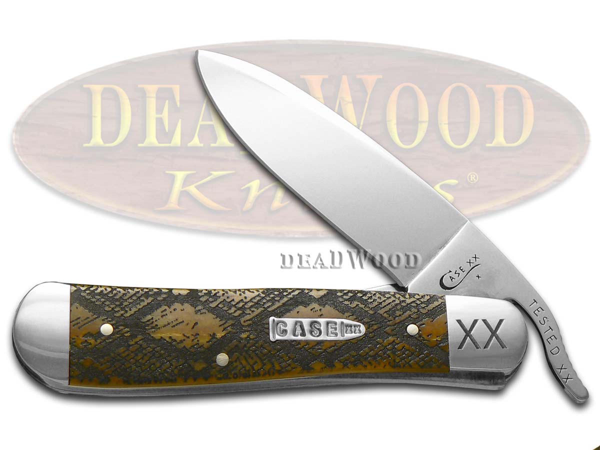 Case xx Diamondback Rattlesnake Antique Bone Russlock 1/500 Stainless Pocket Knife Knives