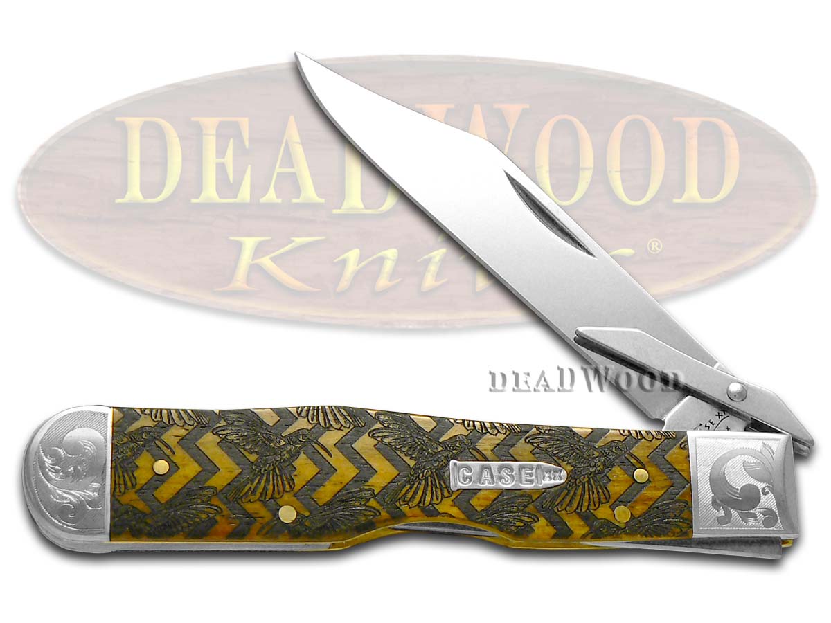 Case XX Scrolled Hummingbird Antique Bone Cheetah 1/200 Stainless Pocket Knife