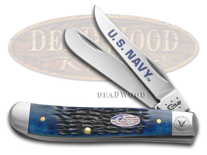 Case XX U.S. Navy Jigged Navy Blue Bone Mini Trapper Stainless Pocket Knife