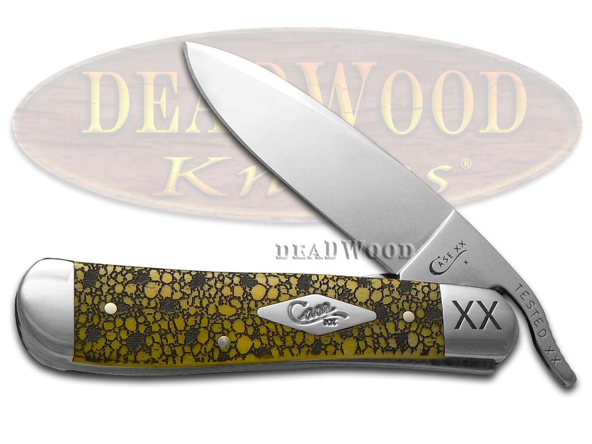 Case XX Lizard Skin Etched Yellow Bone Russlock 1/500 Stainless Pocket Knife