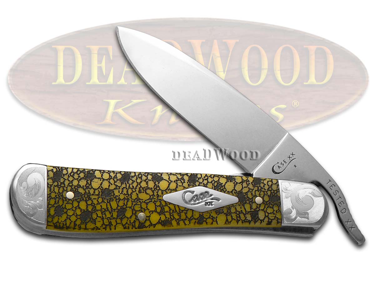 Case XX Lizard Skin Yellow Bone Scrolled Russlock 1/200 Stainless Pocket Knife