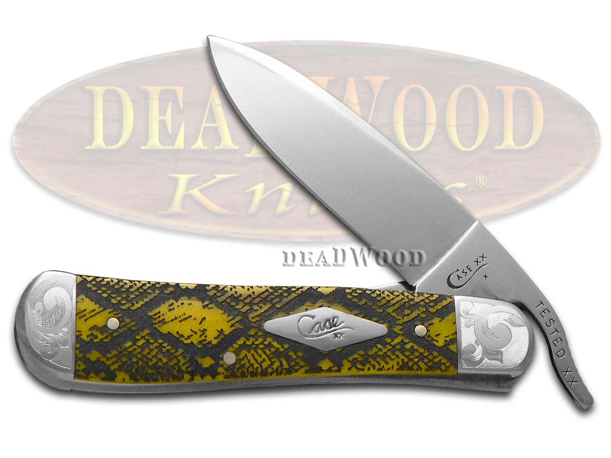 Case XX Diamondback Rattlesnake Yellow Bone Scrolled Russlock 1/200 Stainless Pocket Knife